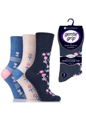 Gentle Grip 3 pack Mixed Flower Socks